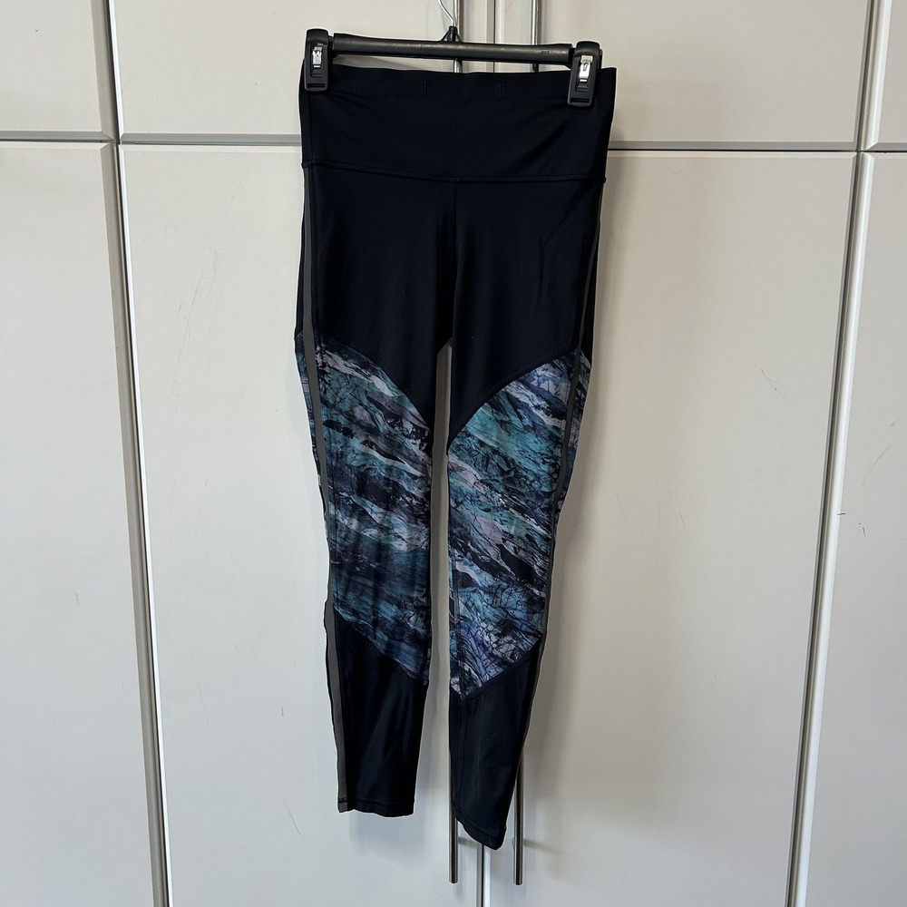 Lululemon High Rise Leggings Black Blue Abstract Marble Print Tights Yoga Run
